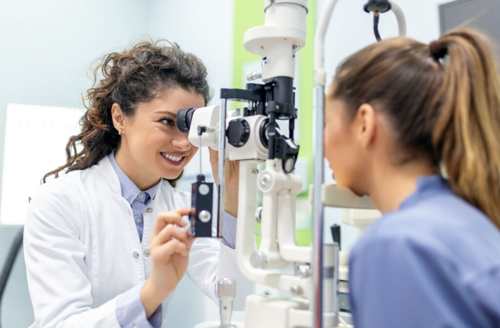An optometrist checking a patient's eyes.