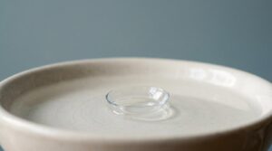a contact lens sitting in a dish of solution