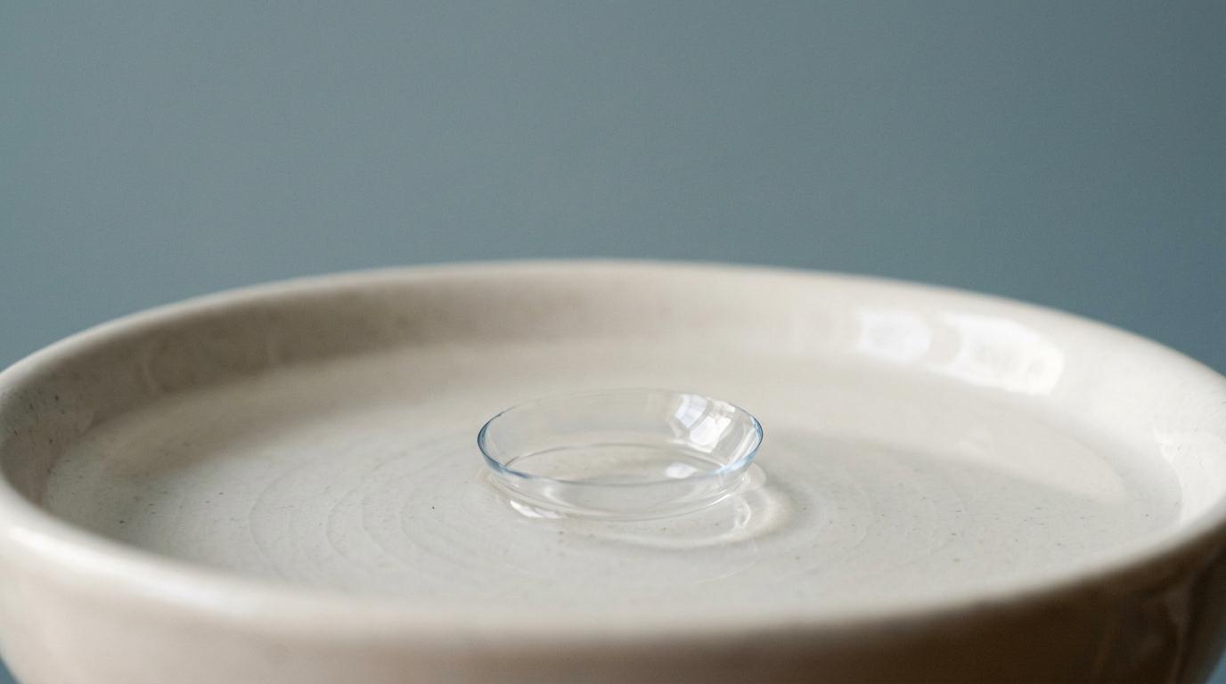 a contact lens sitting in a dish of solution